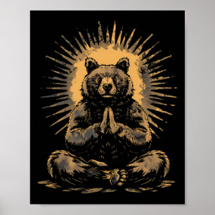 Poster Meditação de Urso Budista Zen Buda Espiritualidade