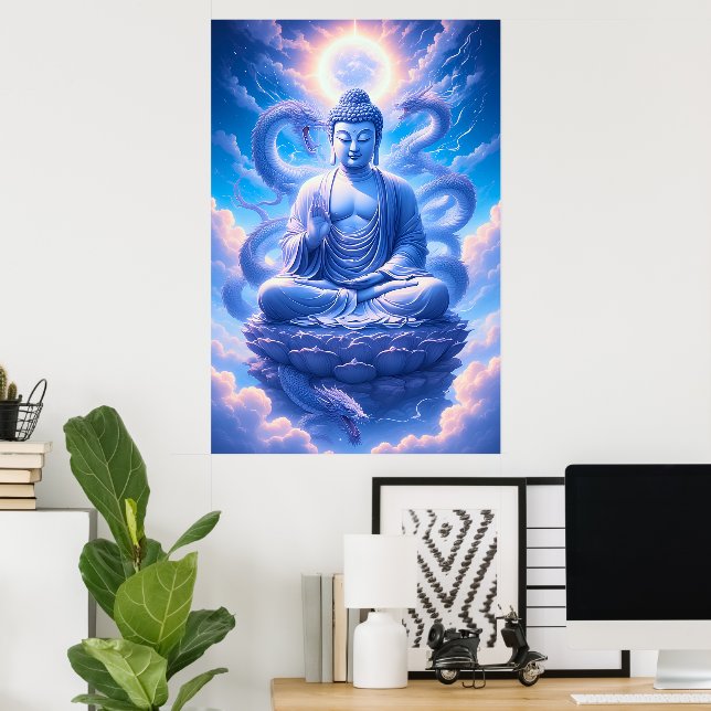 Poster Meditação do Buda do Dragão Místico (Escritório em casa)