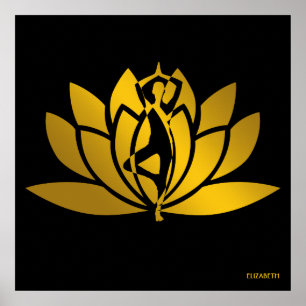 Poster Meditação dourada da ioga da flor de Lotus legal