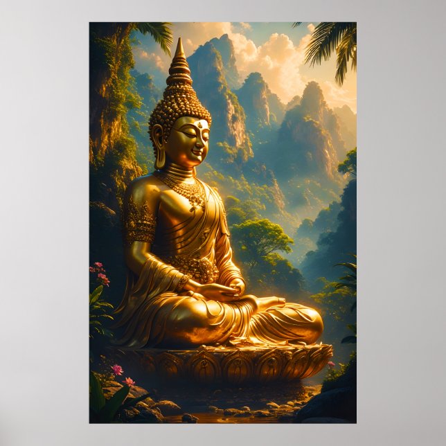 Poster Meditação Dourada nos Picos Tailandeses (Frente)