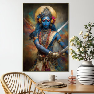 Poster Meditação guerreira de Kali: Pintura de Deusa Shak