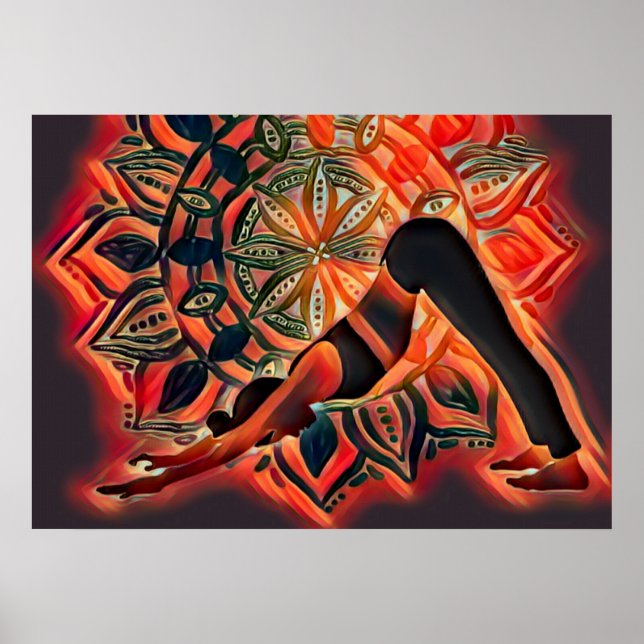Poster Meditação Mandala Red, Black, Brown Yoga (Frente)