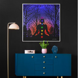 Poster Meditação no Parque Ioga, Árvores e pôr do sol