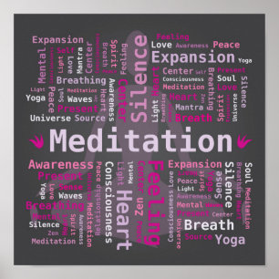 Poster Meditação Palavra-Nuvem Tagin Rosa e Cores Violeta