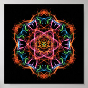 Póster Meditação Pessoal - Fractal Mandala Rosa e Laranja