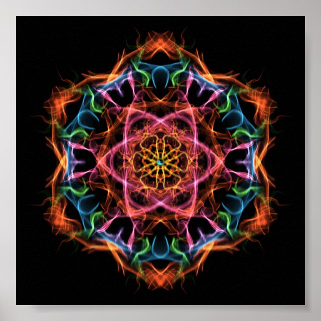 Póster Meditação Pessoal - Fractal Mandala Rosa e Laranja (Frente)