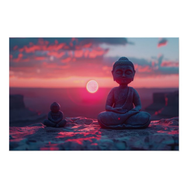 Póster Meditação Tranquil Sunrise: Poster da Estátua Buda (Frente)