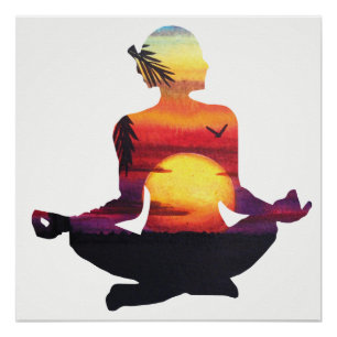 Póster Meditação tropical da pose da ioga da praia do