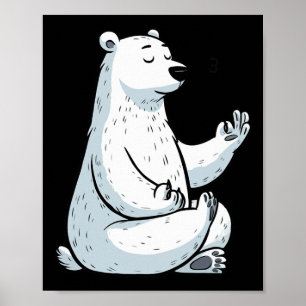 Poster Meditação Urso Polar Pose de Yoga Relaxante Animal