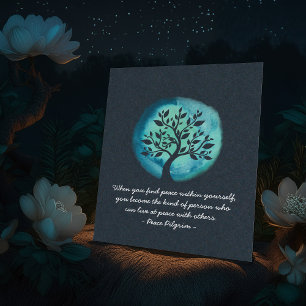 Poster Meditação YOGA cita Árvore de Aquarela Elegante