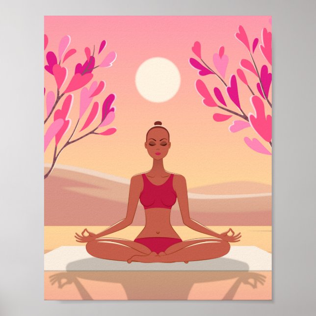 Poster Meditação Yoga - Jovem Mulher - Ouro Rosa Padmasan (Frente)