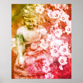 Poster *~* Meditação Zen Buddha Medita Flores Laranja