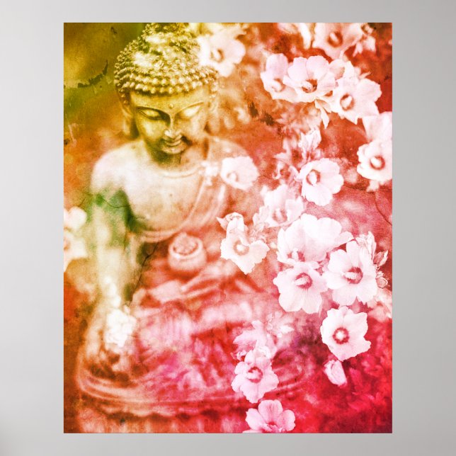 Poster *~* Meditação Zen Buddha Medita Flores Laranja (Frente)