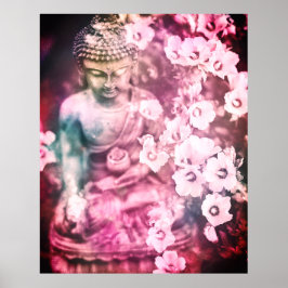 Poster *~* Meditação Zen Buddha Medita Flores Rosa