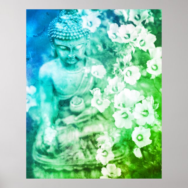Poster *~* Meditação Zen Buddha Medita Ombre Floral (Frente)