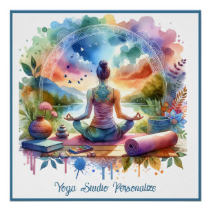 Póster Meditação Zen Yoga na Natureza Pastéis de Arco-íri