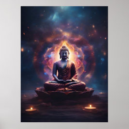 Poster Meditando Buda com Mandala no Universo