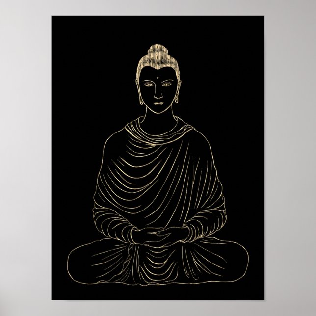 Poster Meditando Buda Ouro (Frente)