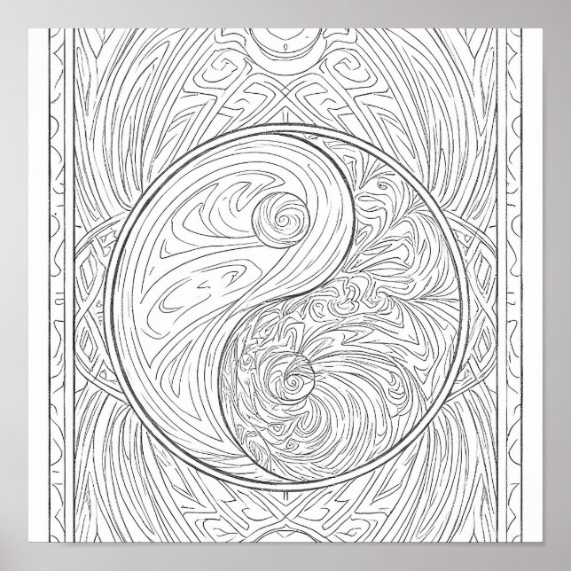 Poster Meditative Pattern Art: Sacred Geometry Yin Yang (Frente)