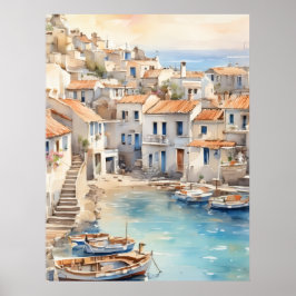 Poster Mediterranean boho watercolor village 