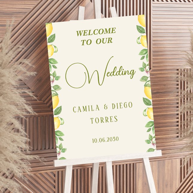 Poster Mediterranean Botanical Lemon Olive Wedding Sign (Criador carregado)