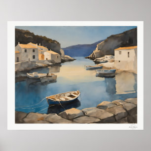 Poster Mediterranean Harbour Canvas, Barcos de Pesca Cost