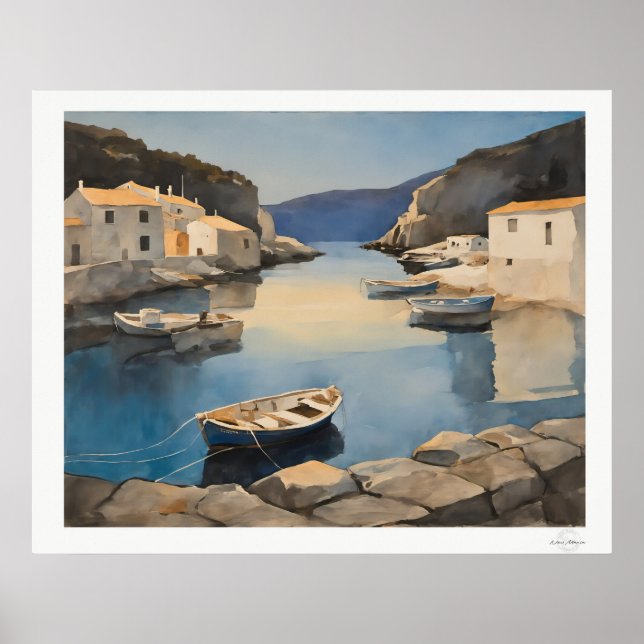 Poster Mediterranean Harbour Canvas, Barcos de Pesca Cost (Frente)