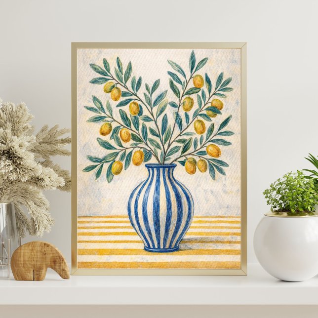 Poster Mediterranean Lemon Branch in Blue Vase – Rustic (Criador carregado)