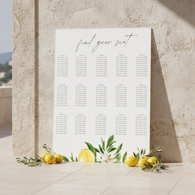 Poster Mediterranean Lemon Wedding Seating Chart  (Criador carregado)