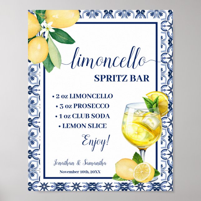 Poster Mediterranean Limoncello Spritz Bar Wedding Shower (Frente)