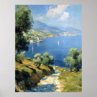 Poster Mediterranean Olive Grove by the Sea 