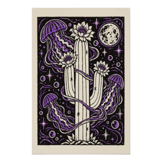 Póster medusa de cacto cósmico