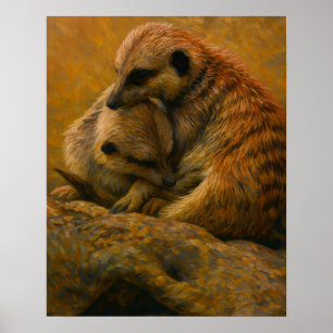 Poster Meerkat Cuddle - Pintura De Vida Selvagem Tonelada