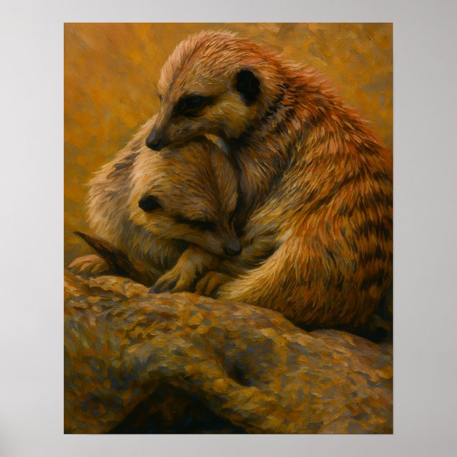 Poster Meerkat Cuddle - Pintura De Vida Selvagem Tonelada (Frente)