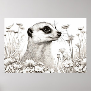 Poster Meerkat Peaceful Nature Prairie Sketch Desenho Art