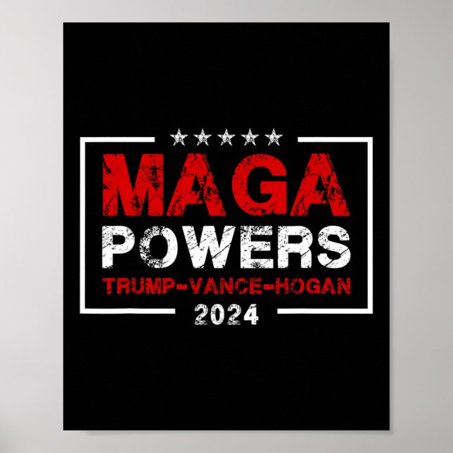 Poster Mega Powers Trump Vance Hogan 2024 Funny Patriótic (Frente)