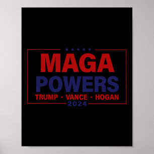 Poster Mega Powers Trump Vance Hogan 2024 Funny Patriótic
