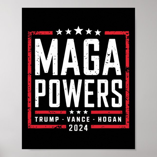 Poster Mega Powers Trump Vance Hogan 2024 Funny Patriótic (Frente)