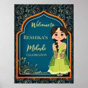 Poster Mehndi padrões árabe indiano verde design