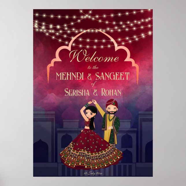 Poster Mehndi Sangeet Fada Luzes de Dança casal bem-vindo (Frente)