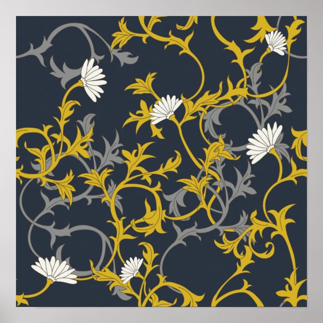 Poster Meia-Noite de Mostarda Floral (Frente)