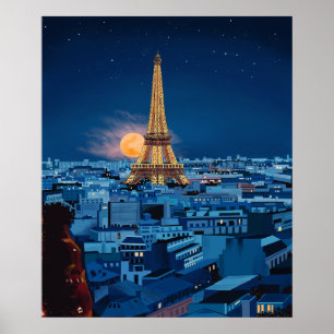 Poster Meia-noite na paisagem urbana de Paris