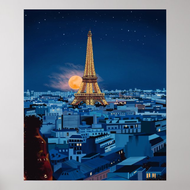 Poster Meia-noite na paisagem urbana de Paris (Frente)