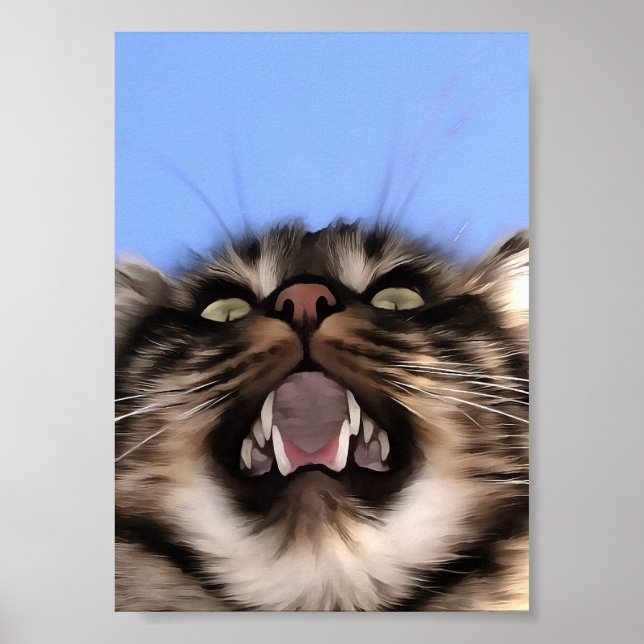 Poster Meia Plainosa De Uma Pintura Em Acrílico De Gato D (Frente)