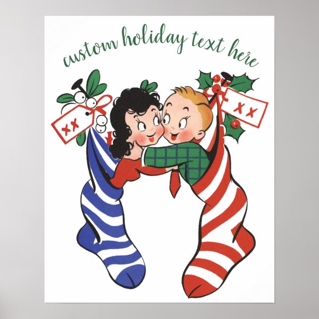 Poster Meias de Natal Antigas com Crianças Fofas (Frente)