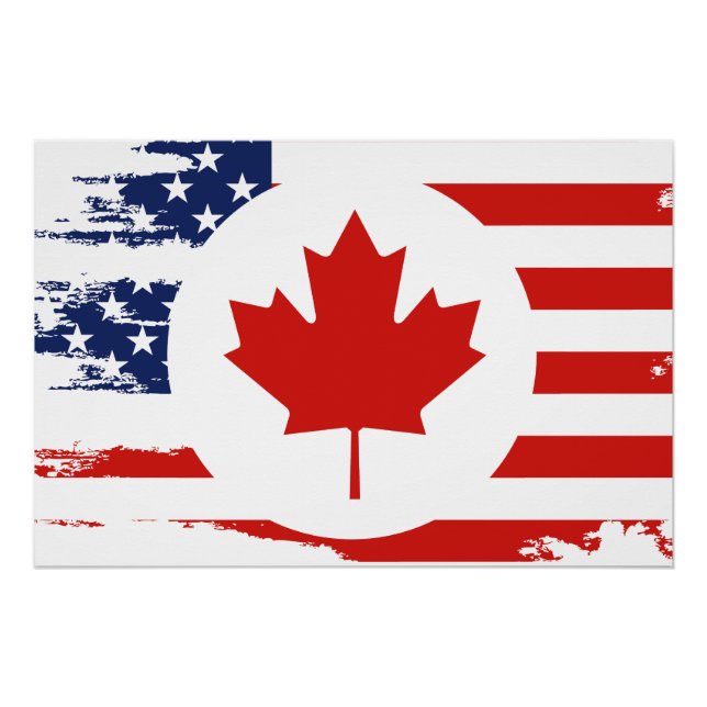 Póster Meio canadense americano: Canadá EUA Maple Leaf Fl (Frente)