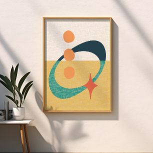 Poster Meio Século Abstrato Atômico Amarelo, Laranja, Tea