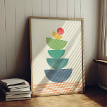 Poster Meio século abstrato cor de laranja<br><div class="desc">Abstrato de design geométrico contemporâneo de uma laranja caindo,  com estilo meio século.</div>