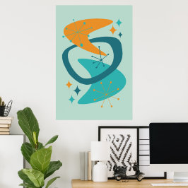 Poster Meio século Atômico 7 Aqua, Teal, Laranja
