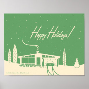 Póster Meio século boas festas Snowscene-Verde